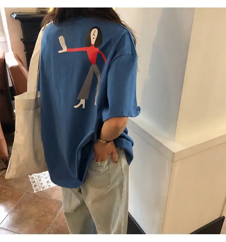 Women Blue T-Shirt Short Sleeve Korean Style 2025 — feature 7