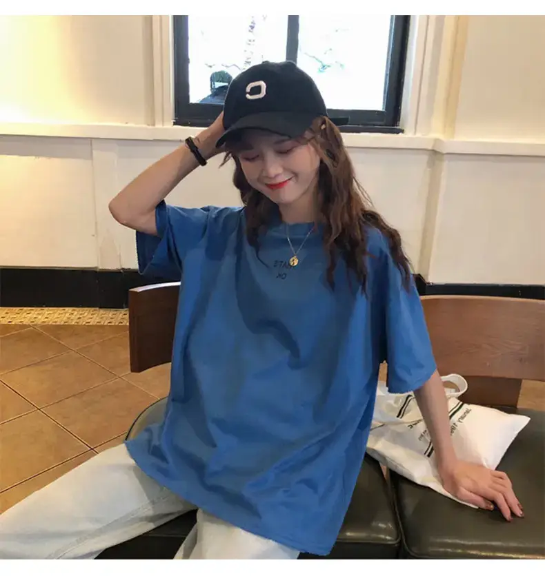 Women Blue T-Shirt Short Sleeve Korean Style 2025 — feature 8
