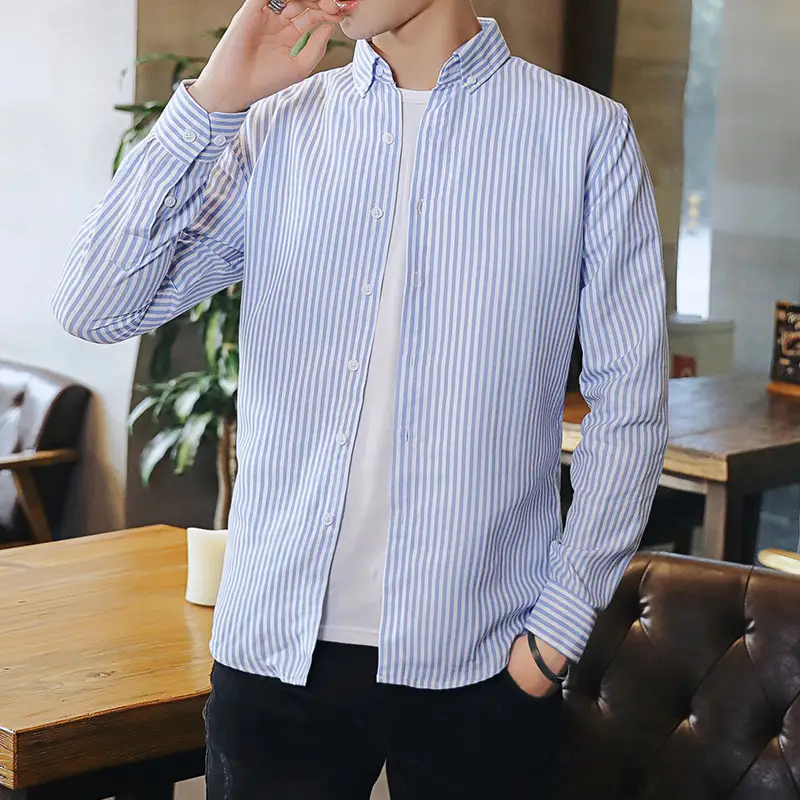 Men's Black & White Striped Long Sleeve Shirt 3/4 Sleeve - Image 14