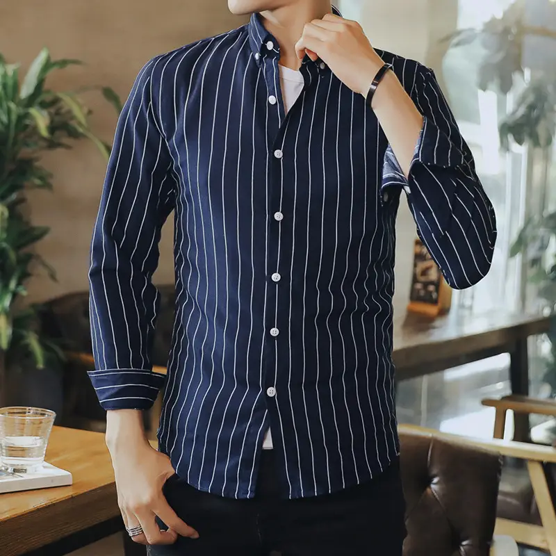 Men's Black & White Striped Long Sleeve Shirt 3/4 Sleeve - Image 15