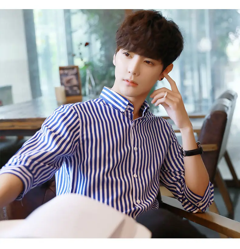 Men's Black & White Striped Long Sleeve Shirt 3/4 Sleeve — feature 10