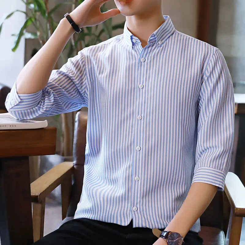 Men's Black & White Striped Long Sleeve Shirt 3/4 Sleeve - Image 10
