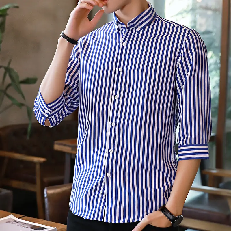 Men's Black & White Striped Long Sleeve Shirt 3/4 Sleeve - Image 11