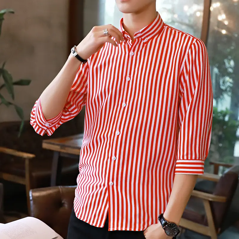 Men's Black & White Striped Long Sleeve Shirt 3/4 Sleeve - Image 12