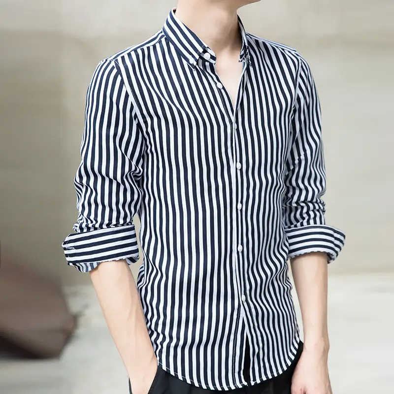 Men's Black & White Striped Long Sleeve Shirt 3/4 Sleeve - Image 2