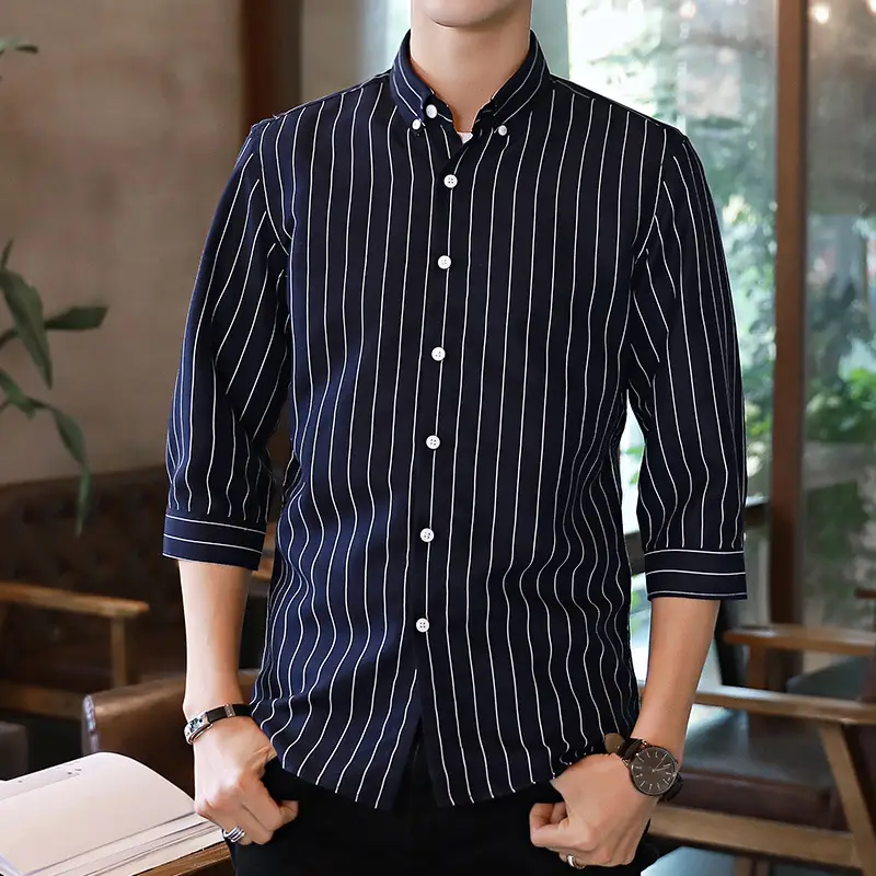 Men's Black & White Striped Long Sleeve Shirt 3/4 Sleeve - Image 9