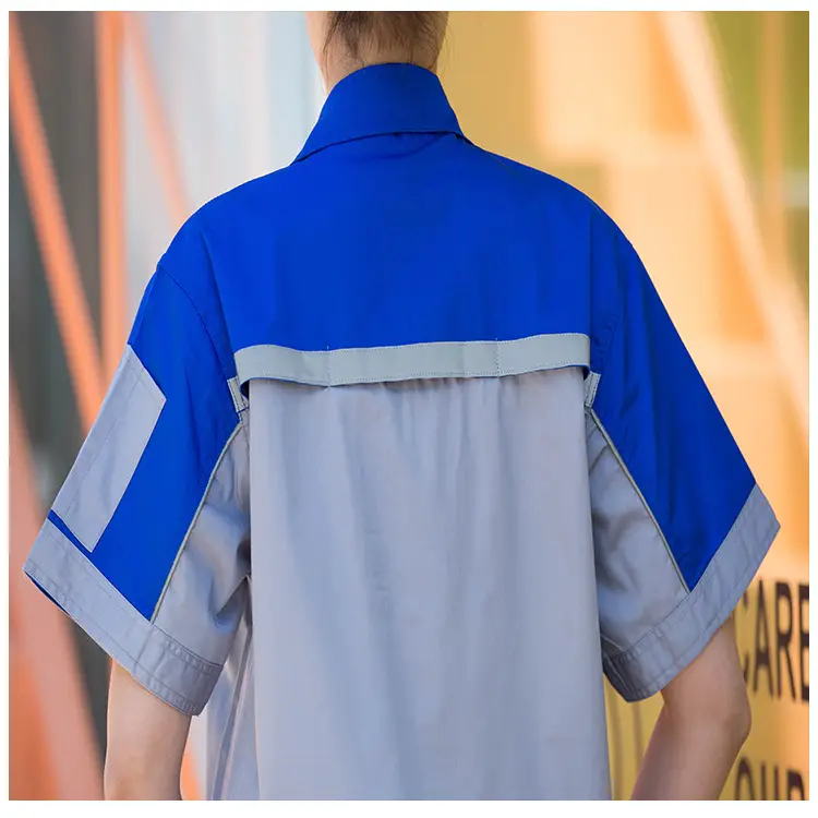 Printed Spliced Summer Work Suit Blue Yellow - Image 4