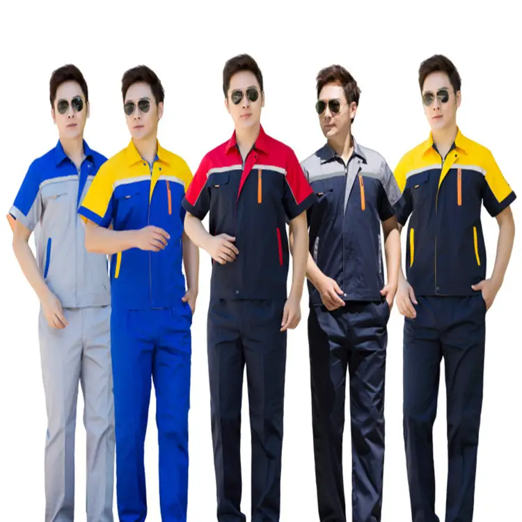 Printed Spliced Summer Work Suit Blue Yellow - Image 5