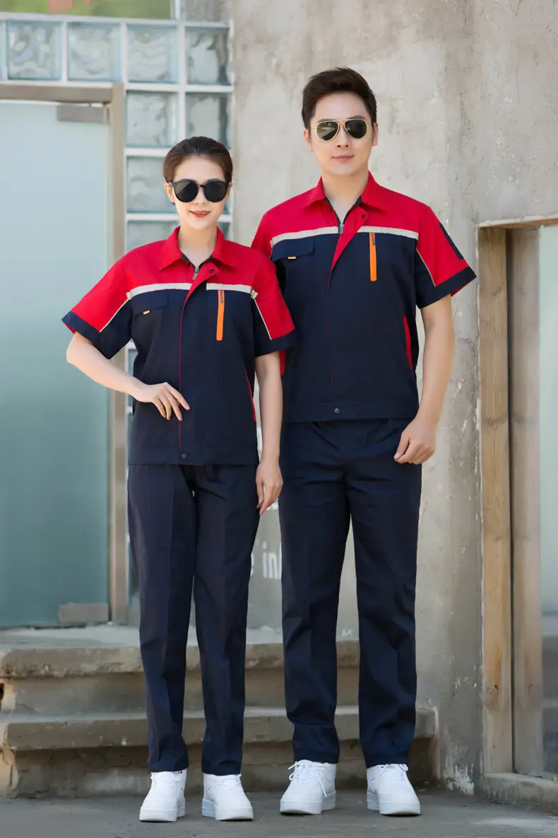 Printed Spliced Summer Work Suit Blue Yellow — feature 9