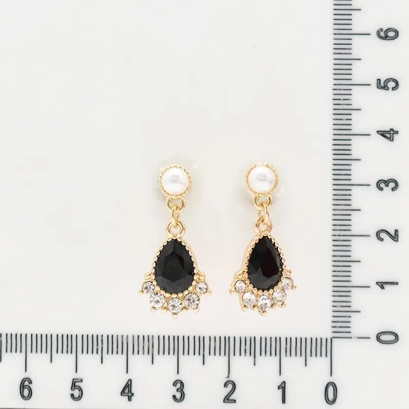 Silver Pearl Drop Earrings Black Diamond Retro Style 232 - Image 4