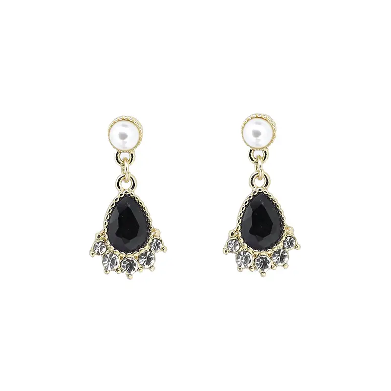 Silver Pearl Drop Earrings Black Diamond Retro Style 232 - Image 5