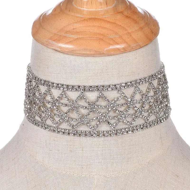 European American Shiny Diamond Rhinestone Cross Collar Necklace - Image 2