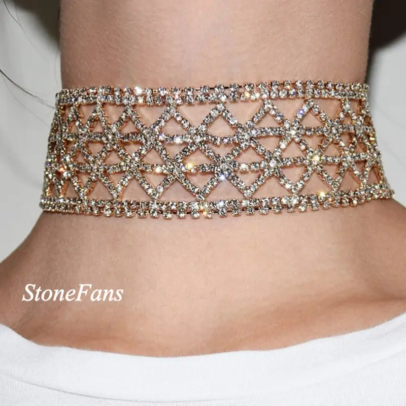 European American Shiny Diamond Rhinestone Cross Collar Necklace - Image 3