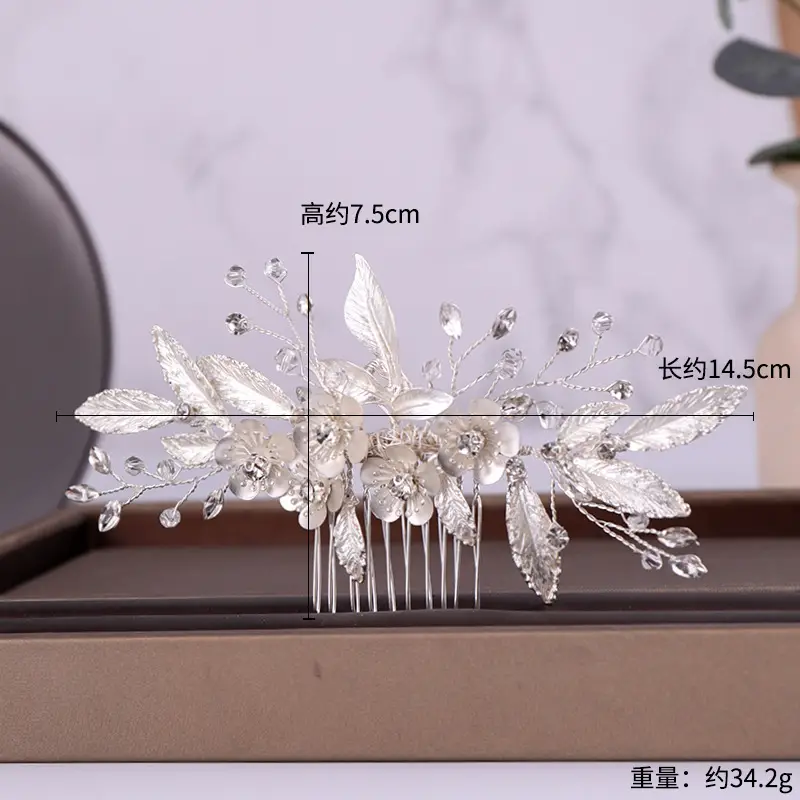 Tuanming Bridal Hair Comb with Pearl Crystal Leaf Design - Image 4