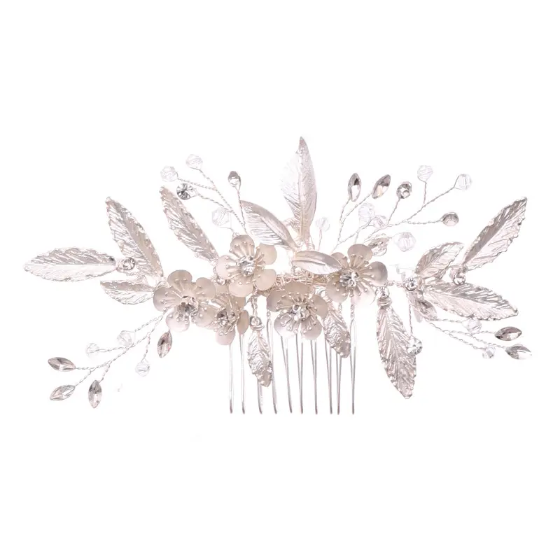 Tuanming Bridal Hair Comb with Pearl Crystal Leaf Design - Image 5