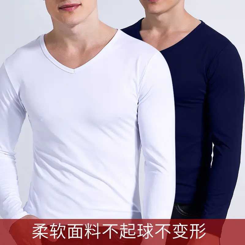Men V-Neck Long Sleeve T-Shirt Grey - Image 6