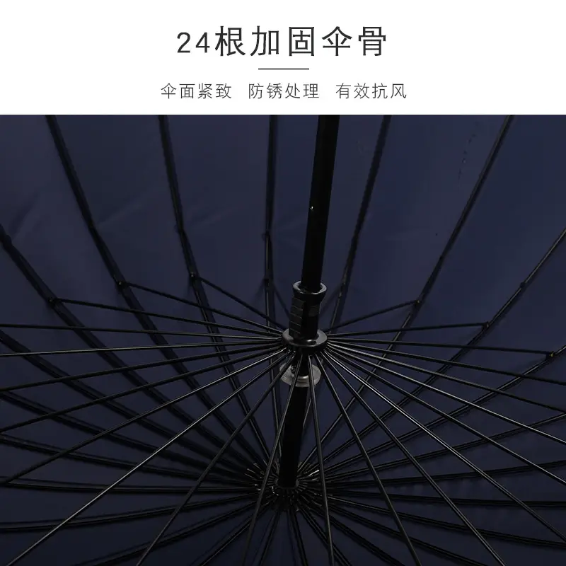 24-Bone Double Layer Umbrella Navy Blue Automatic Straight Handle - Image 8