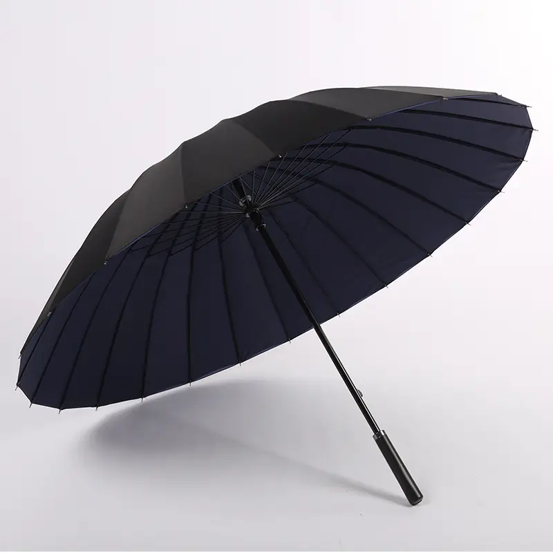 24-Bone Double Layer Umbrella Navy Blue Automatic Straight Handle - Image 3