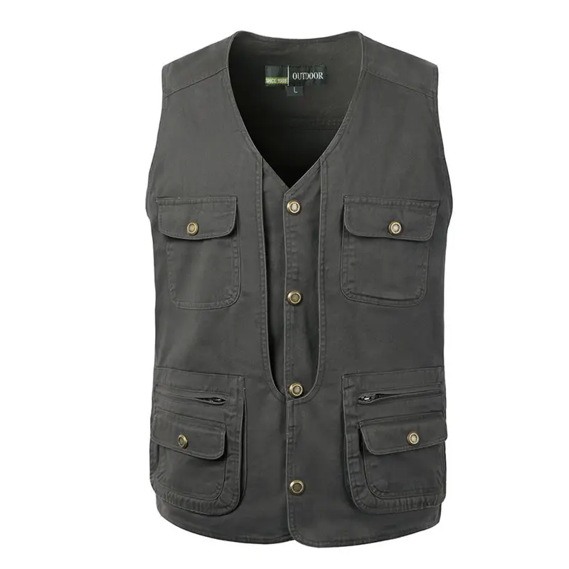 Father's Vest Large Beige Button Front Sleeve Pocket - Image 3