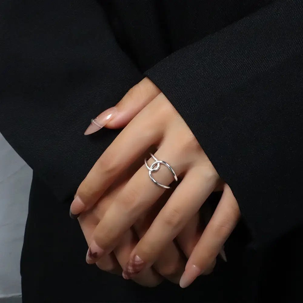 Adjustable Cold Style Cat Cross Geometric Ring - Image 5