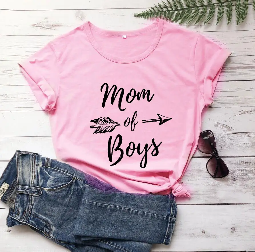 Pink Mom of Boys Tee with Arrow Design - Image 4