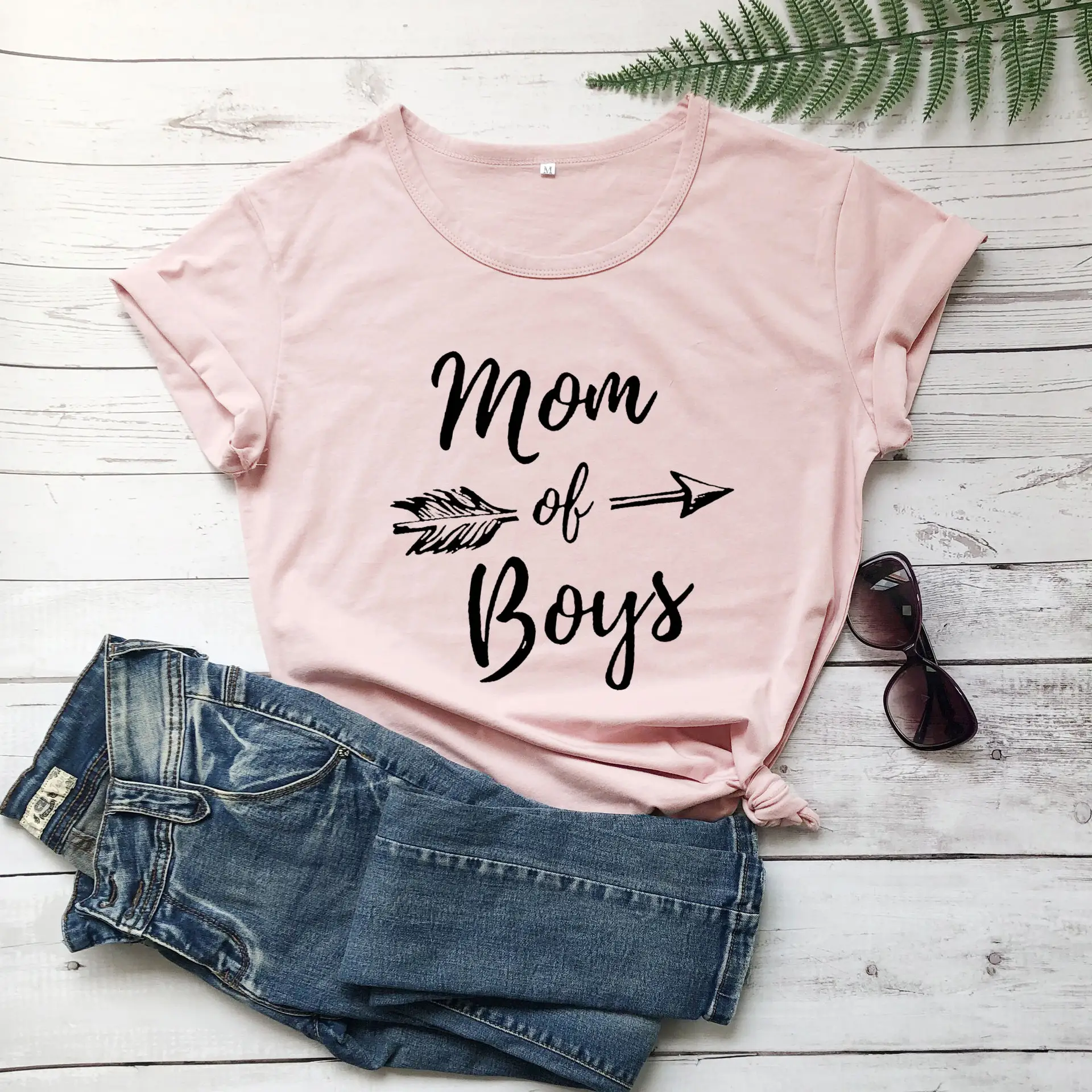 Pink Mom of Boys Tee with Arrow Design - Image 6
