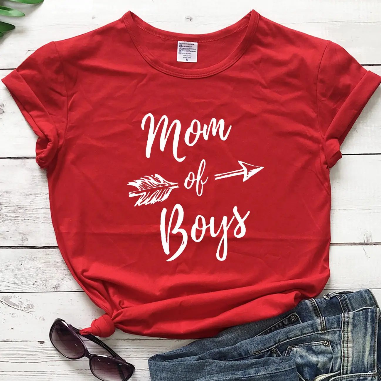 Pink Mom of Boys Tee with Arrow Design - Image 8