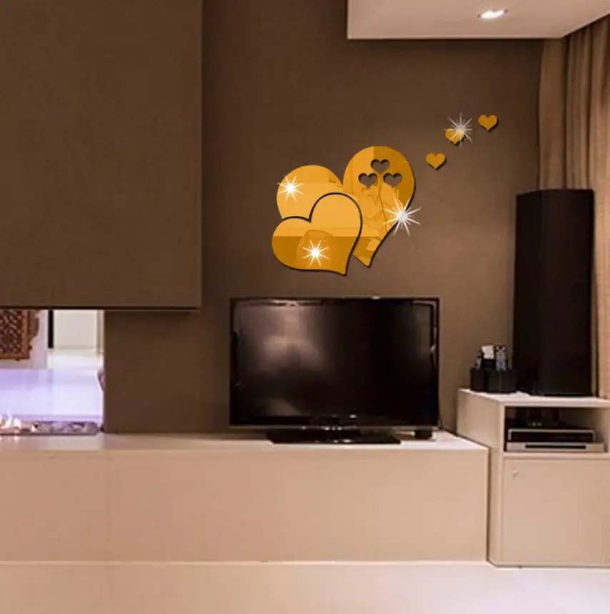 3D Acrylic Heart Mirror Wall Stickers for Living Room Decor