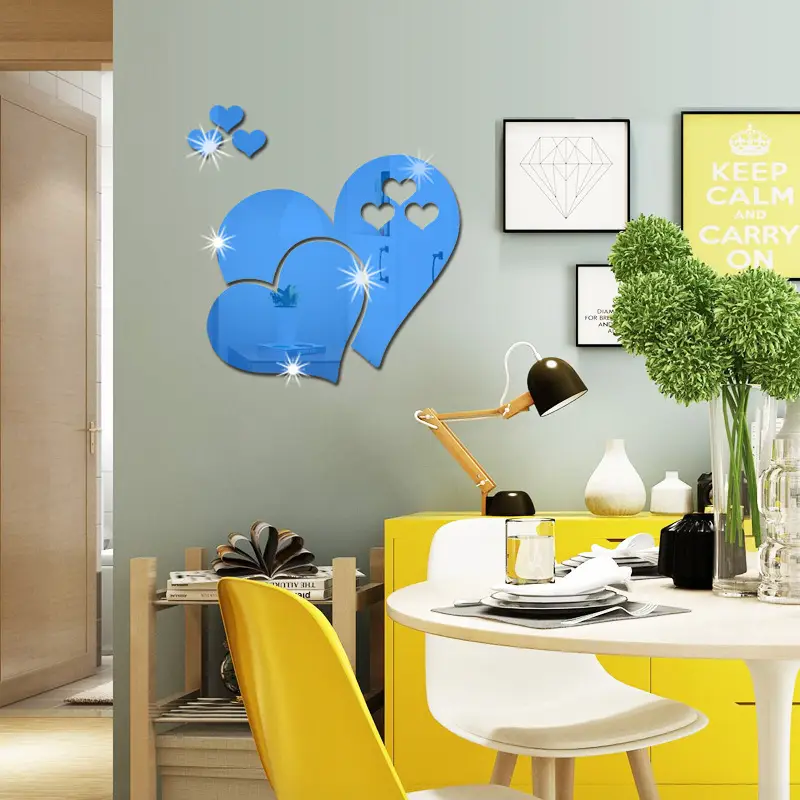 3D Acrylic Heart Mirror Wall Stickers for Living Room Decor