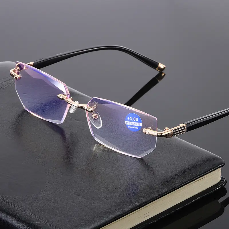 Frameless Cut Border Blue HD Presbyopia Glasses for Men Women