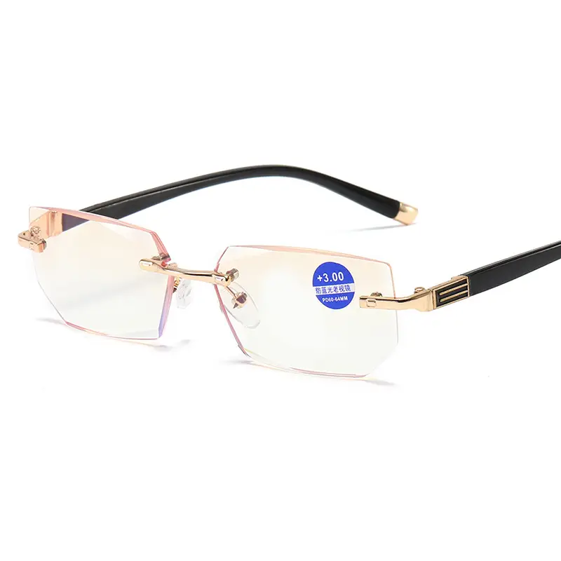 Frameless Cut Border Blue HD Presbyopia Glasses for Men Women