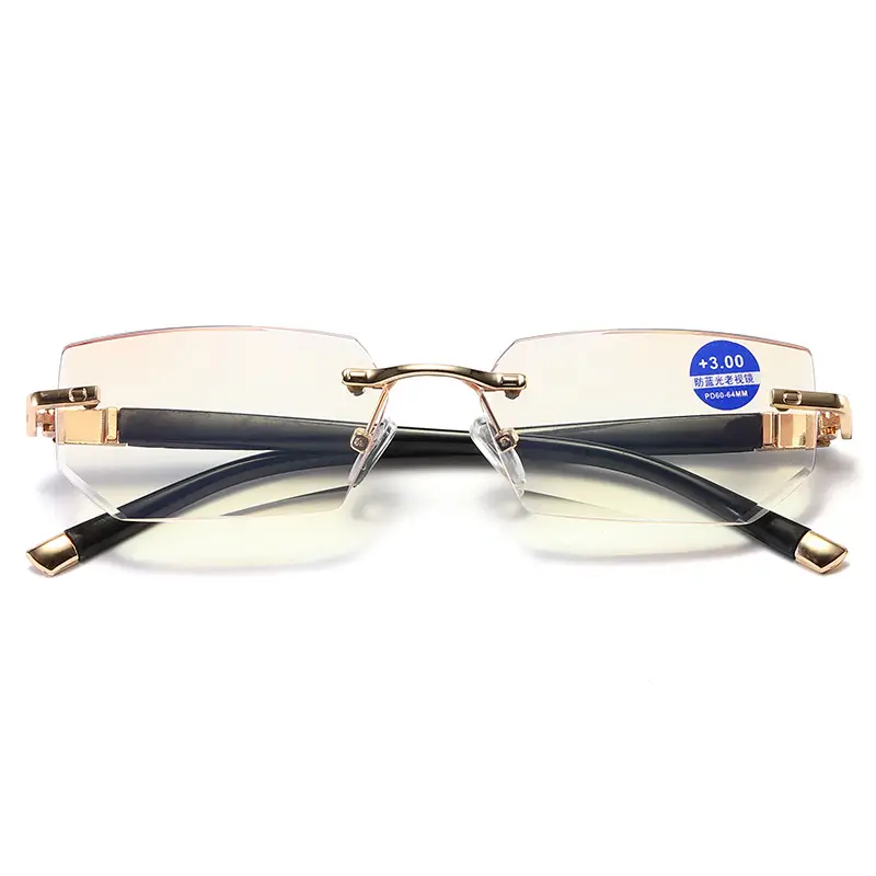 Frameless Cut Border Blue HD Presbyopia Glasses for Men Women