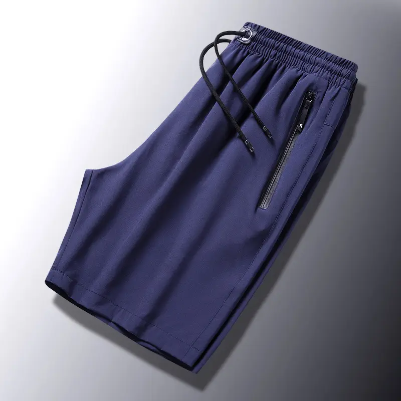 Men Grey Zipper Casual Shorts Large - Image 3