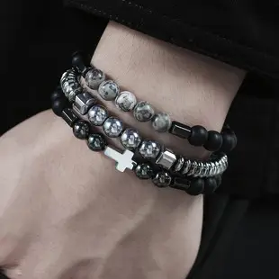 Black Frosted Stone Crown Lion Head Bracelet Set — feature 3