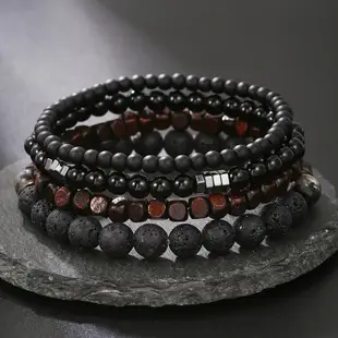 Black Frosted Stone Crown Lion Head Bracelet Set — feature 5