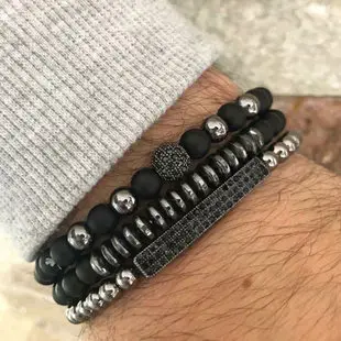 Black Frosted Stone Crown Lion Head Bracelet Set — feature 6