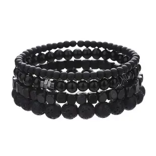 Black Frosted Stone Crown Lion Head Bracelet Set — feature 7