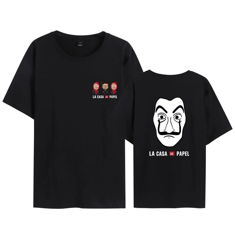 Men Women Black T-Shirt La Casa en Papel Mask Print - Image 24