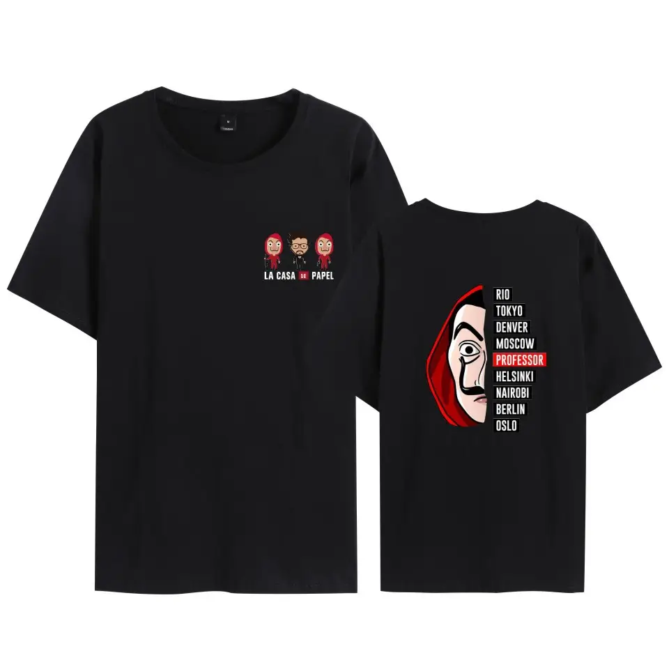 Men Women Black T-Shirt La Casa en Papel Mask Print - Image 12