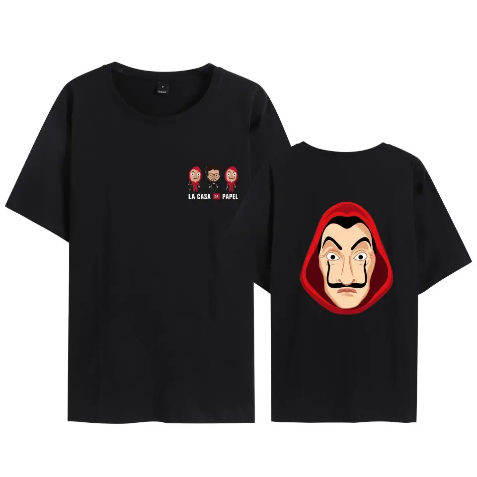 Men Women Black T-Shirt La Casa en Papel Mask Print - Image 6