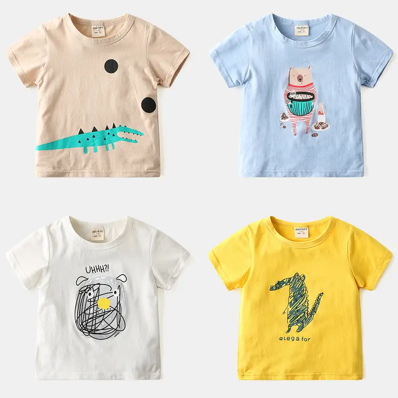 Yellow Kids T-Shirt with Dinosaur Print Crew Neck