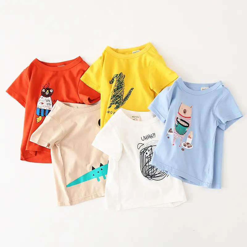 Yellow Kids T-Shirt with Dinosaur Print Crew Neck