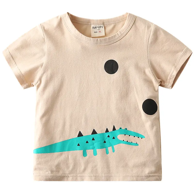 Yellow Kids T-Shirt with Dinosaur Print Crew Neck