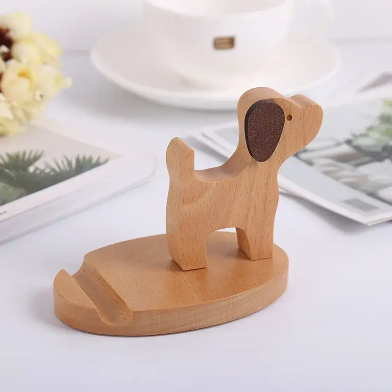 Wooden Cartoon Dog Mobile Phone Holder for Desk - Image 7