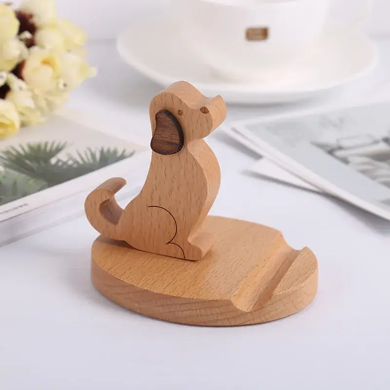 Wooden Cartoon Dog Mobile Phone Holder for Desk - Image 8