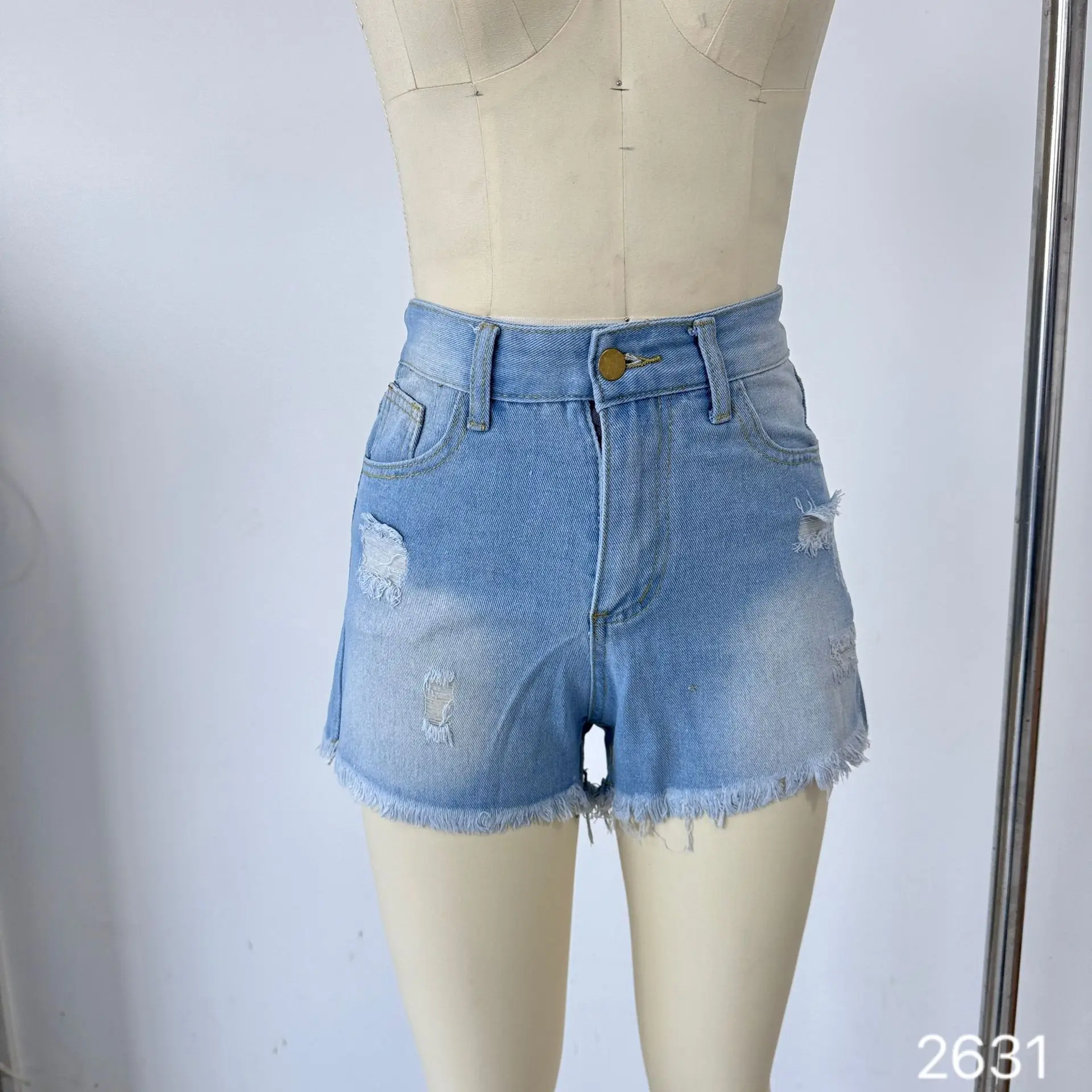 Ripped Fringe Denim Shorts Women High Waist Slimming — feature 5