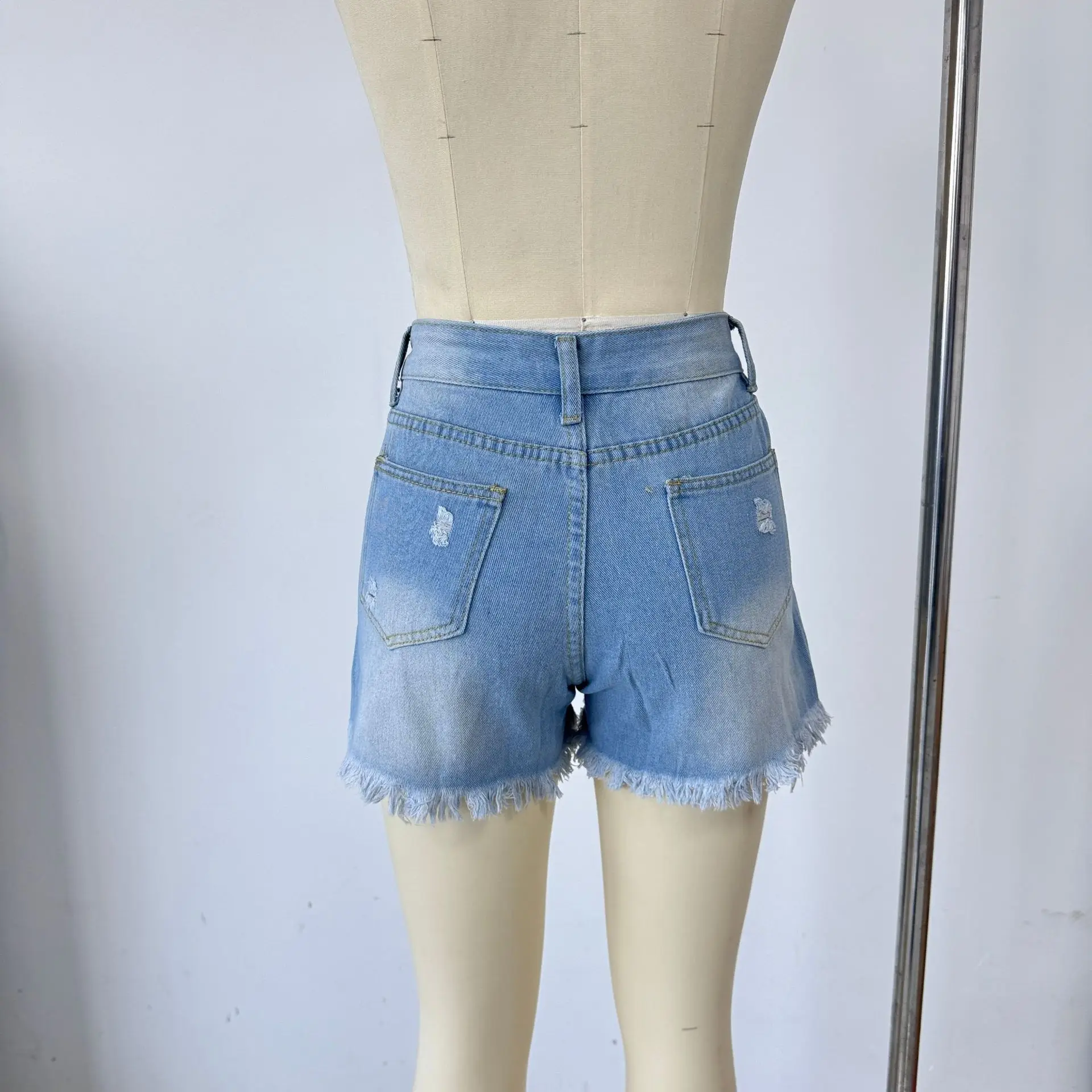 Ripped Fringe Denim Shorts Women High Waist Slimming — feature 7