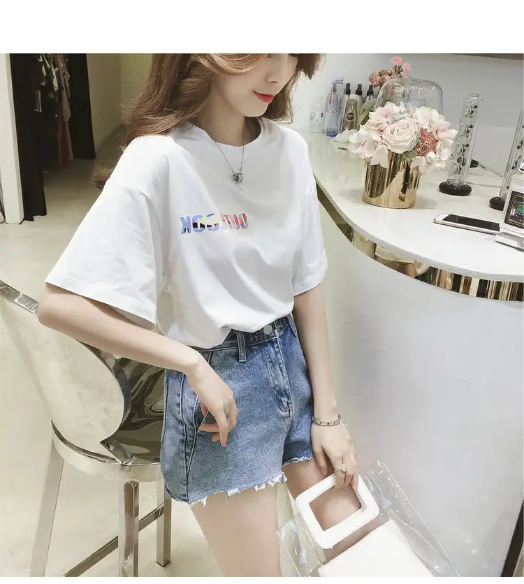 Women White Loose T-Shirt Korean Style 2025 - Image 3