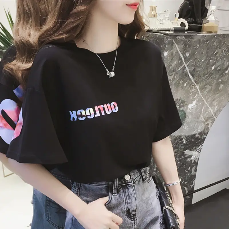 Women White Loose T-Shirt Korean Style 2025 - Image 4