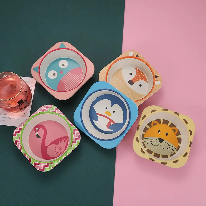 Cute Cartoon Bamboo Bowl for Kids 14cm Square - Image 12